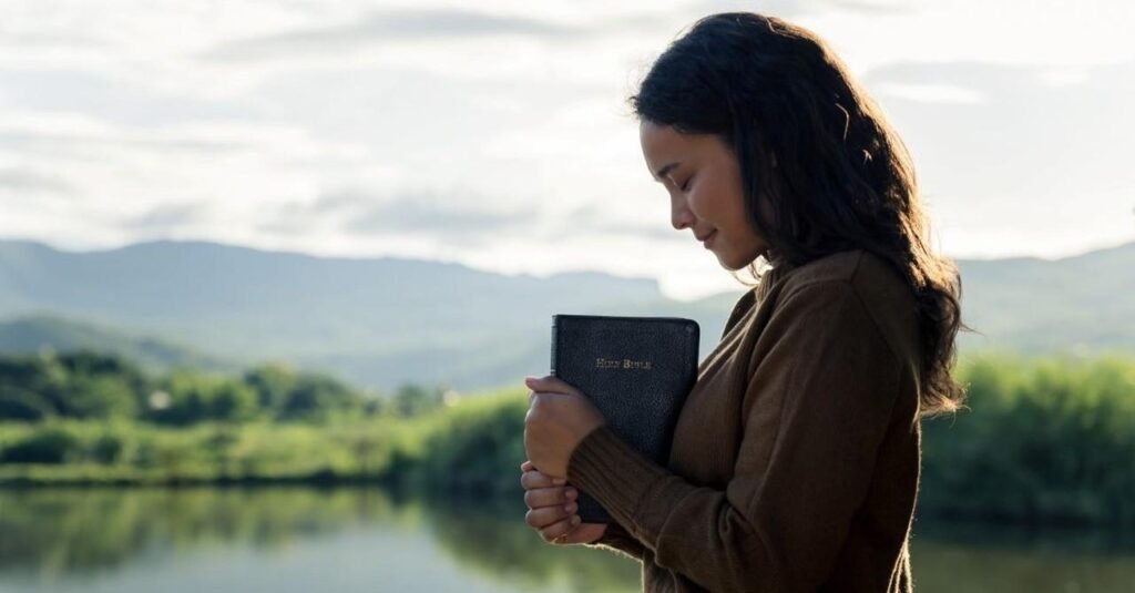 Christian woman trusting God through faith and prayer.
