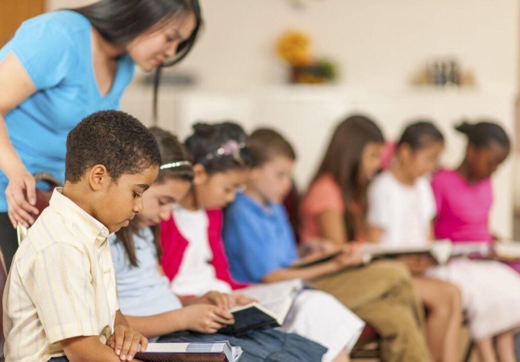 Children learning Bible stories in Sunday school