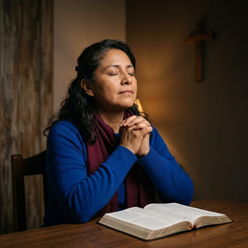 Christian reading the Bible and praying to hear God’s voice